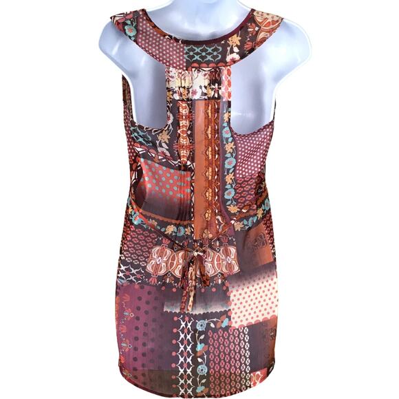 American Rag Tank Top Patchwork Button Front Bohemian Shirt Womens S Mixed Print - Picture 2 of 9